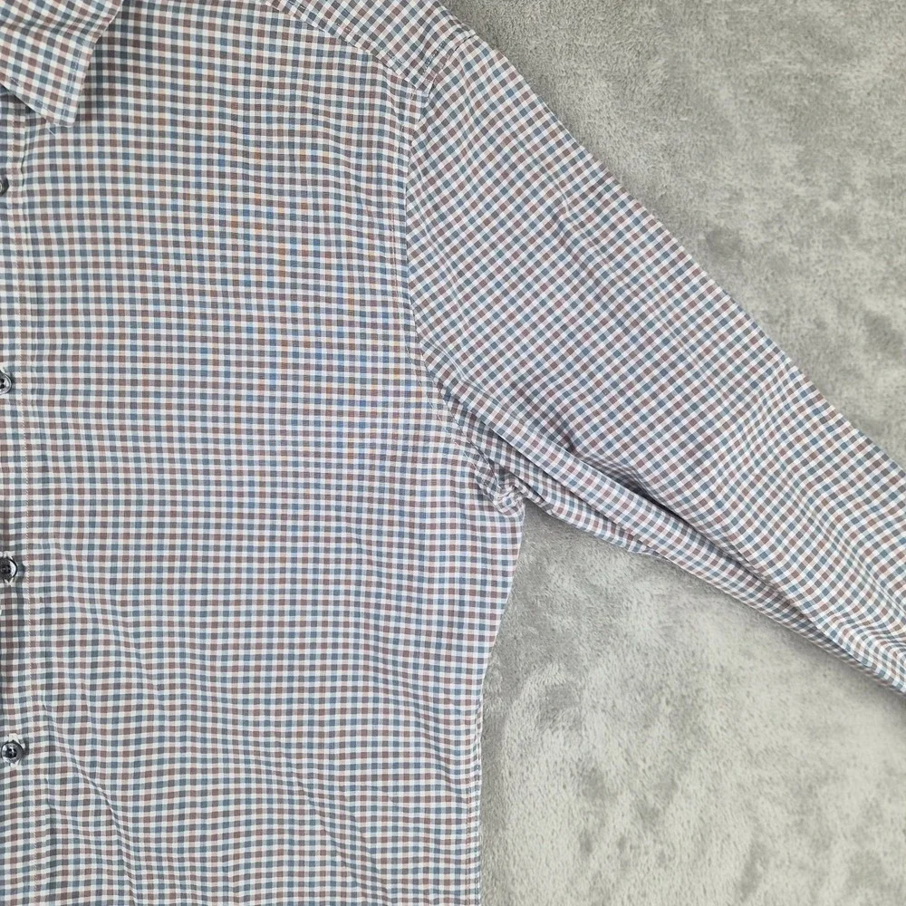 Gucci Shirt Men 39 15.5 White Blue Check Plaid Slim Fit Dressy Cotton Made Italy